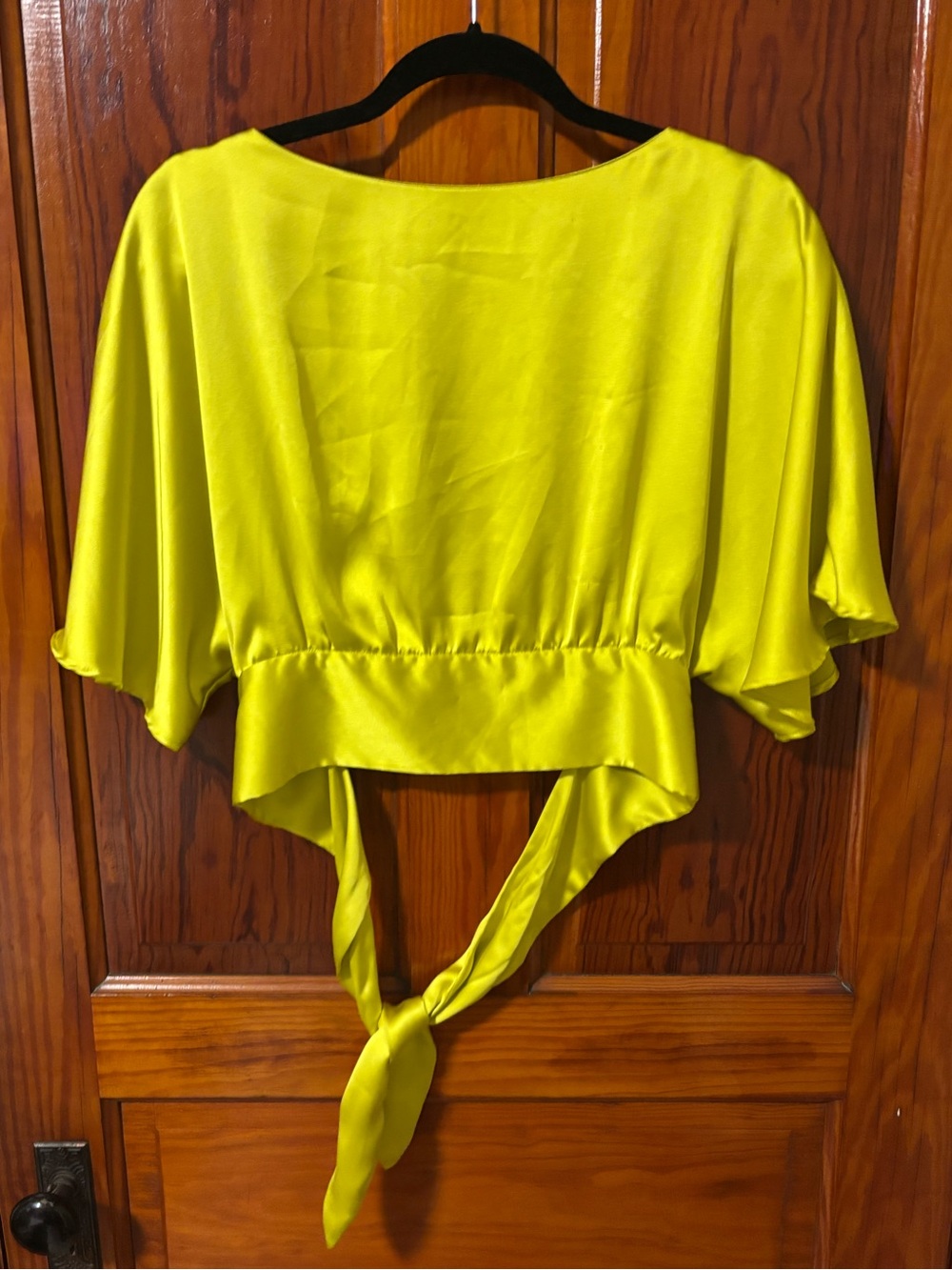 ZARA Silk Chartreuse Flowy Open-Back Top